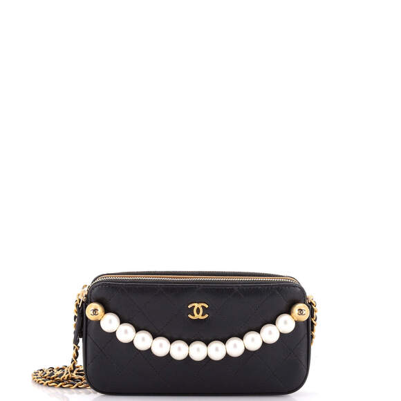 Chanel Handbags - Chanel Chic Pearls Double Zip Clutch with Chain Quilted Lambskin